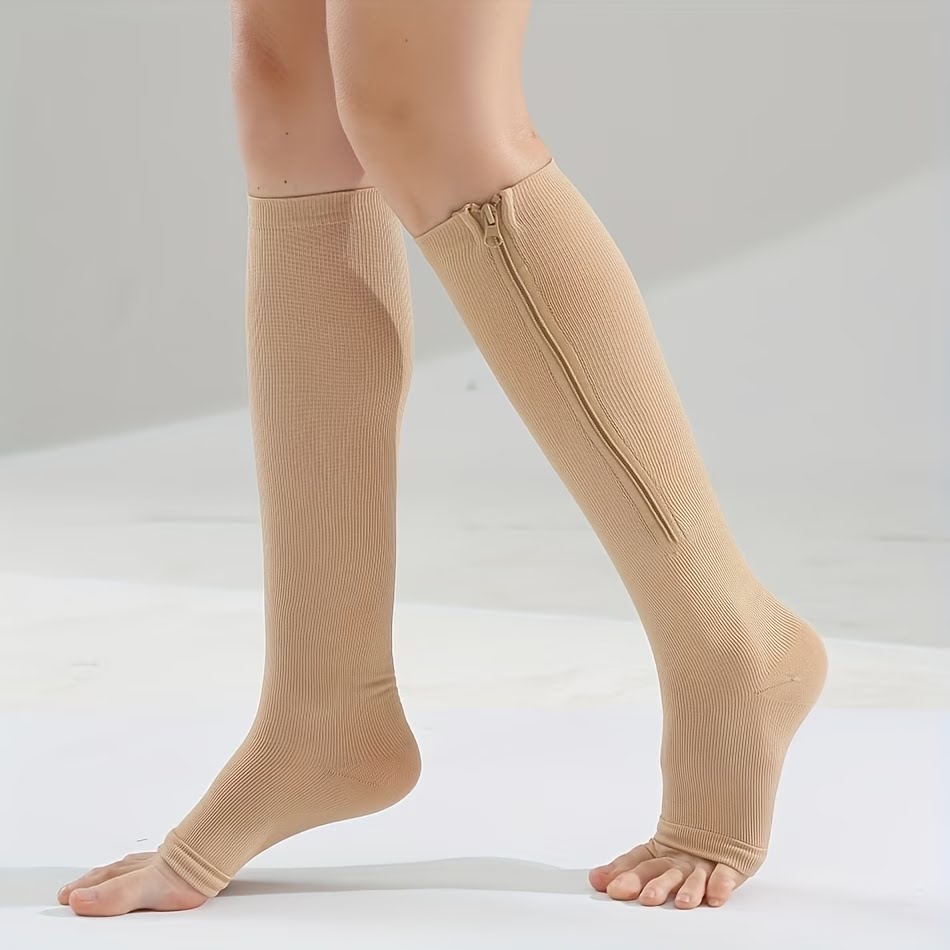 Compression Sock Medical - Skin Tone Zipper Compression Socks Open