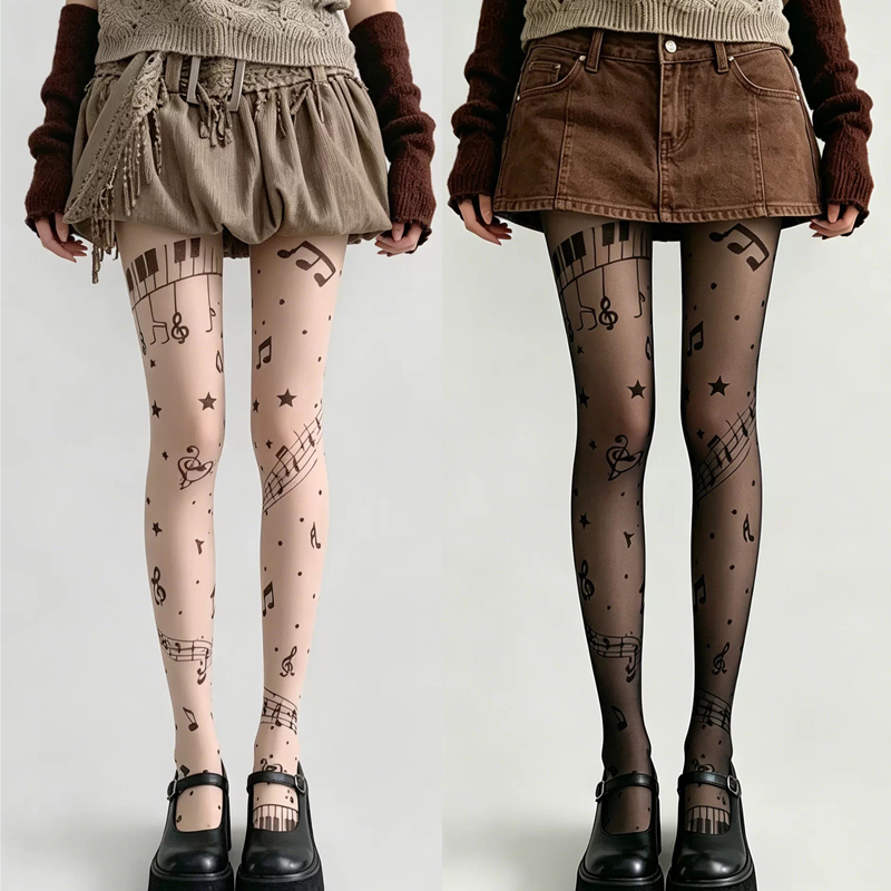 Y2K Musical Note Print Sheer P - огляд і ціна Tights Pantyhose Sheer