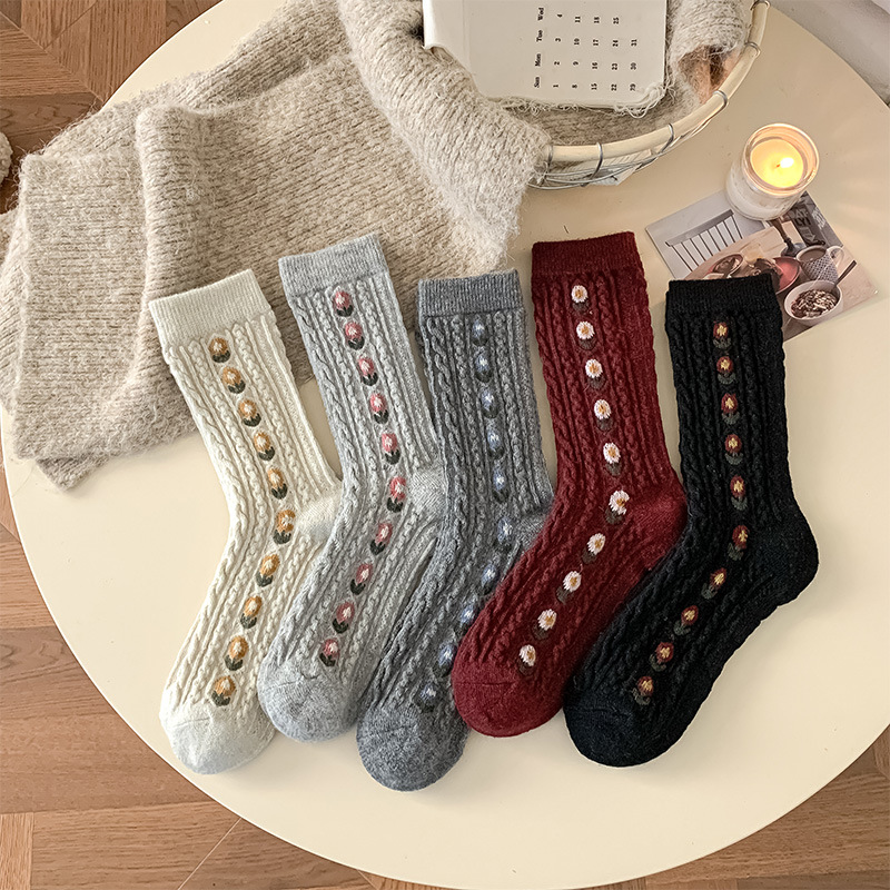 Korean Sweet Floral Wool Mid-C - огляд і ціна Boot Sock Slouchy
