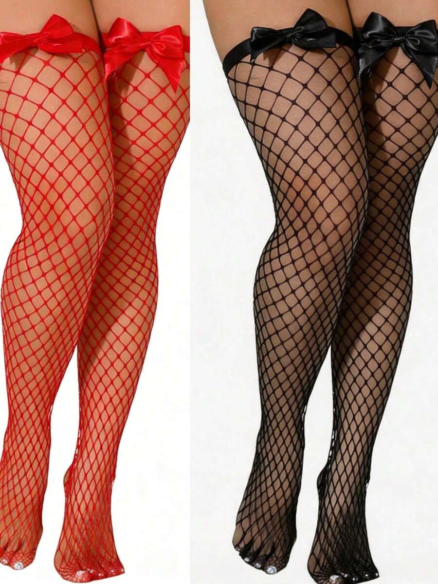 Bow Decor Fishnet Thigh High S - огляд і ціна Knee High Sock Women